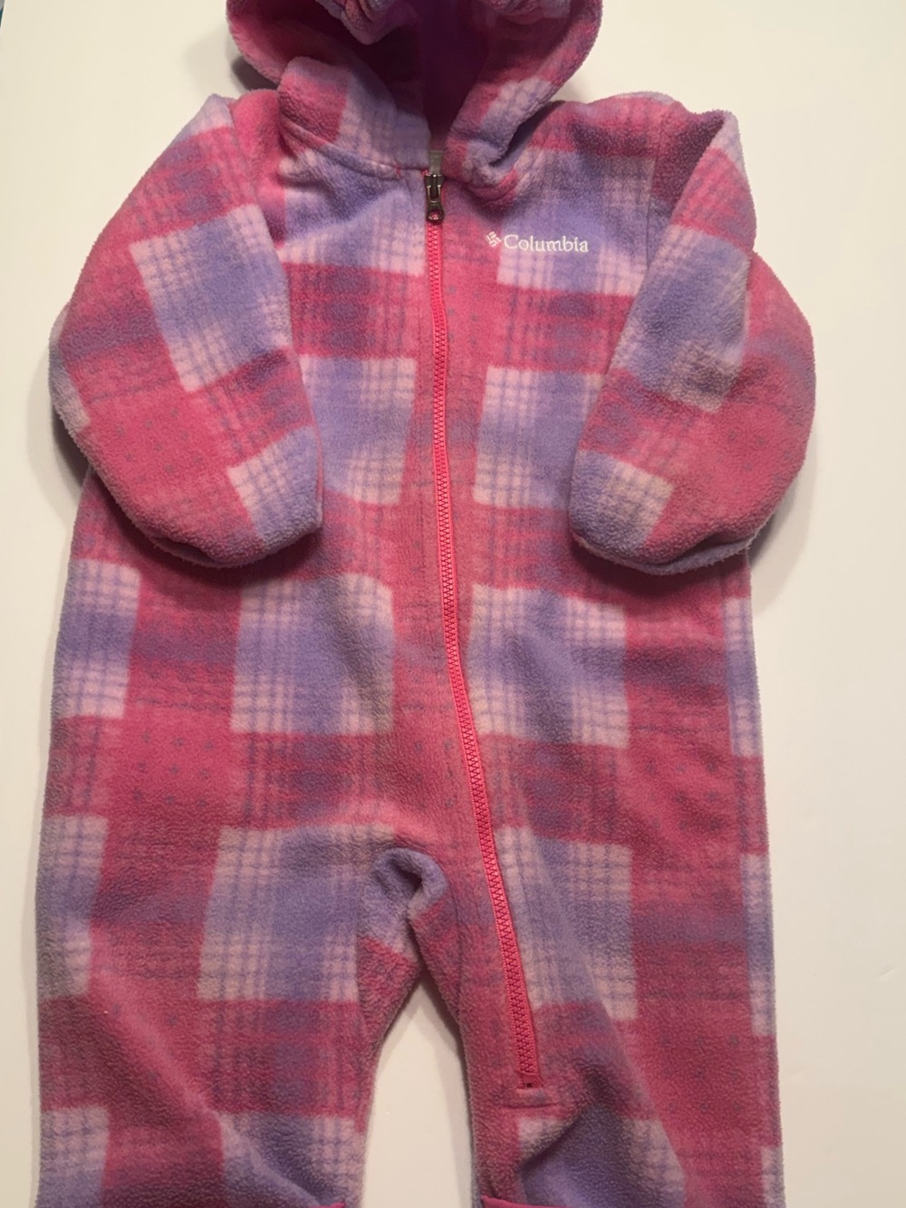 Columbia Pink & Lavender Plaid Fleece Footed Romper